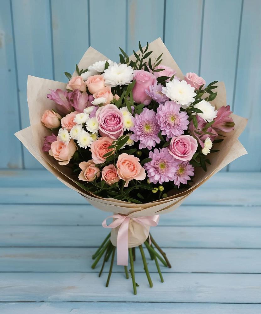 Букет цветов из: Хризантемы, Розы и Альстромерии в Лисках
