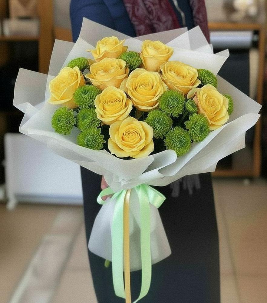 Букет цветов из: Хризантемы и Розы в Лисках