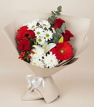 Букет цветов из:  Розы, Хризантемы, Герберы и Лилии в Лисках