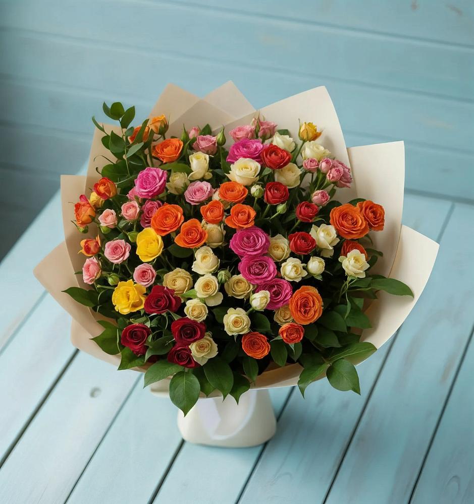 Букет Микс из разноцветных кустовых роз в Лисках
