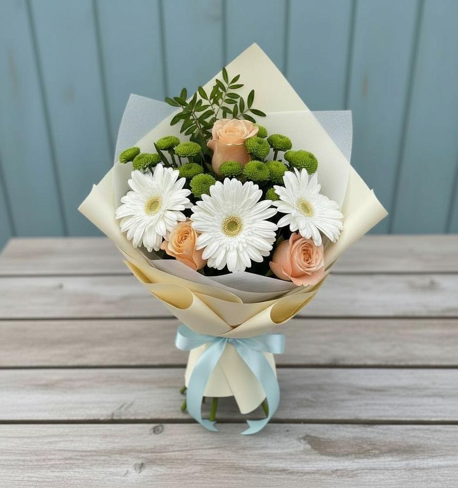Букет цветов из: Герберы, Розы и Хризантемы в Лисках