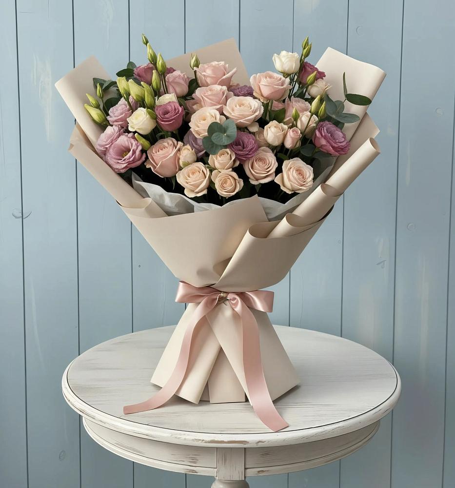 Букет цветов из: Розы и Лизиантусы в Лисках