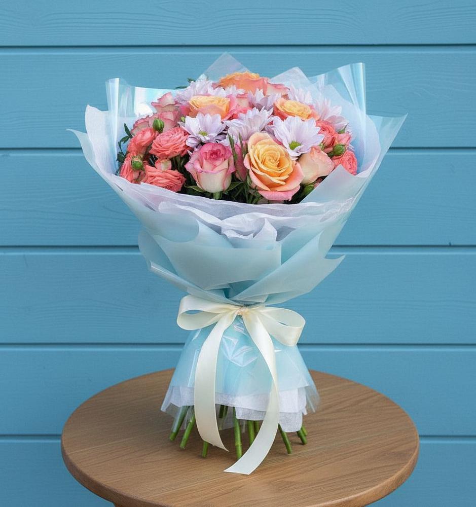 Букет цветов из: Хризантемы и Розы в Лисках